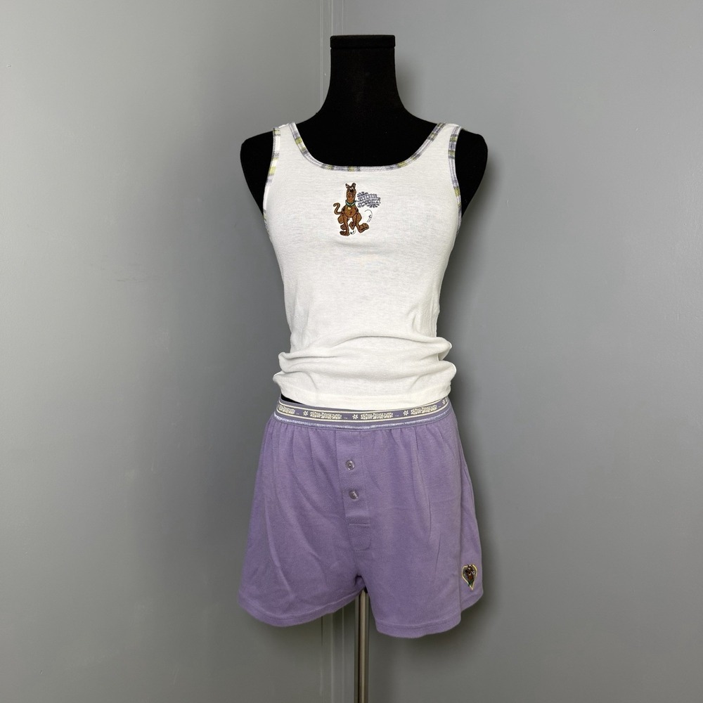 Y2K Scooby Doo Women Pajama Set S Purple Cartoon Network Embroidered Lounge 1998